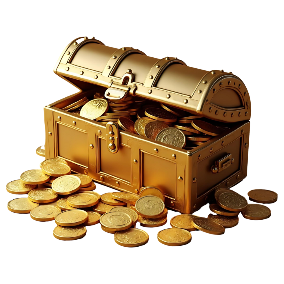 Open Treasure Chest with Gold Coins Premium Stock Image for Sale png