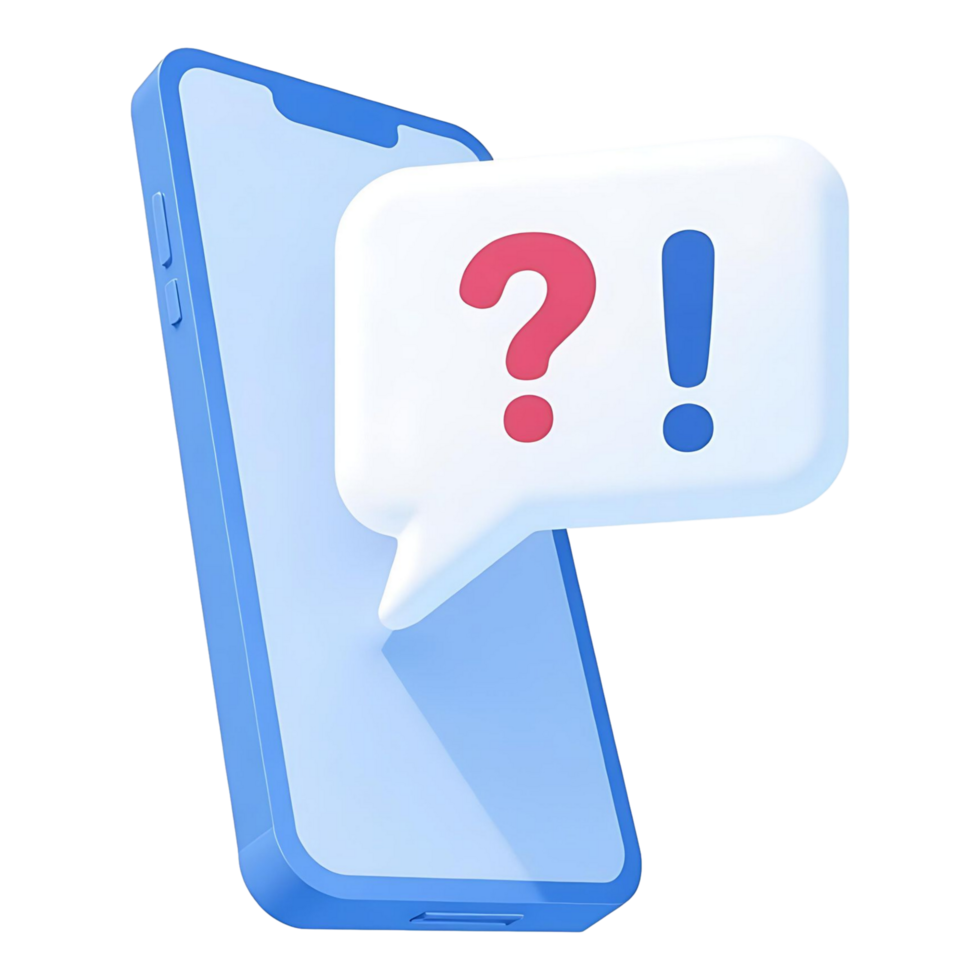 3D Mobile Chat Icon with Question Mark Customer Support Concept png
