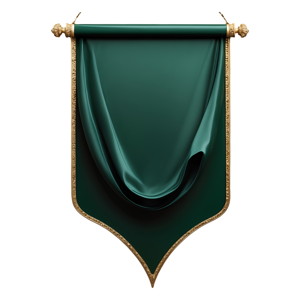 Luxury Fabric Banner Royal Green Hanging Flag with Golden Trim png