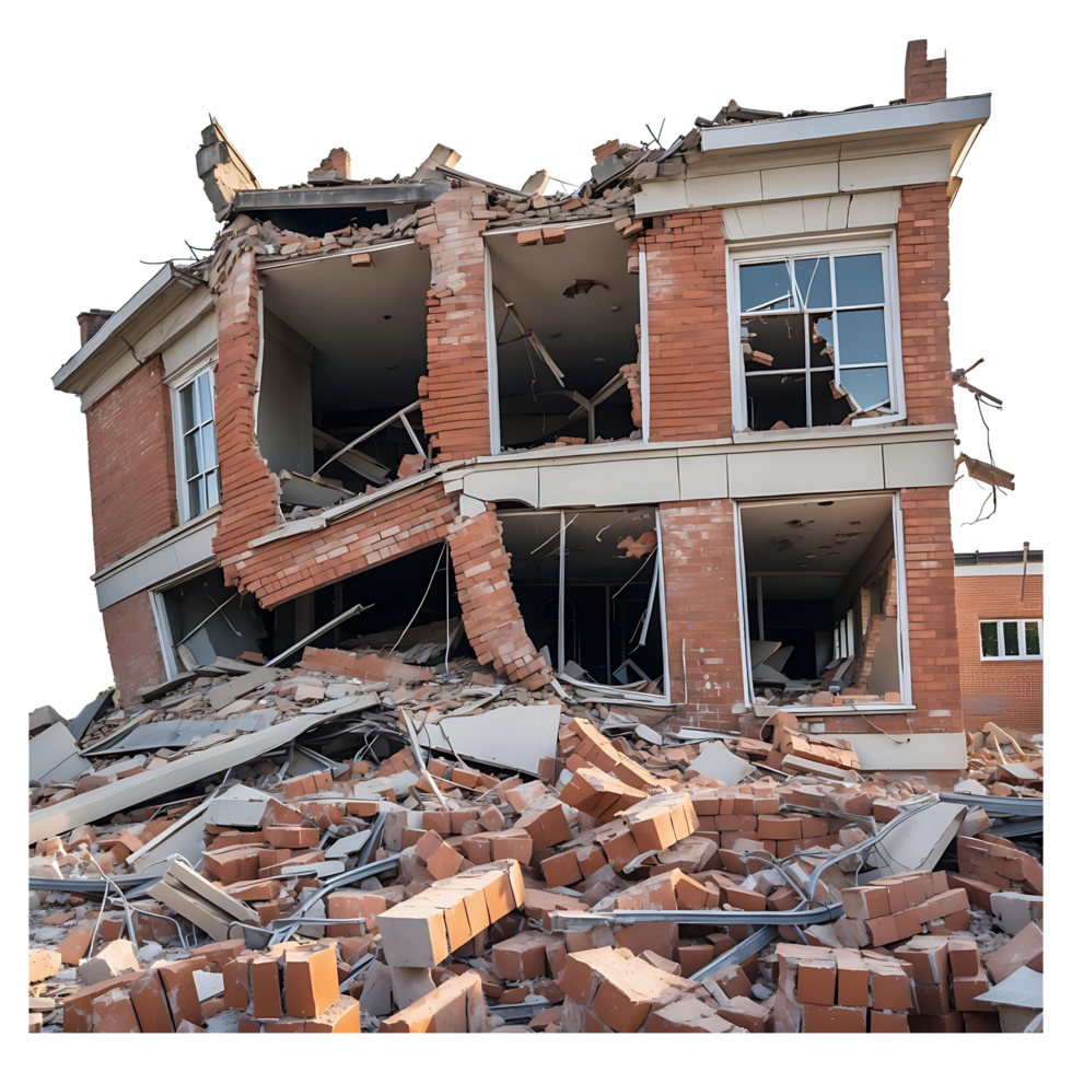 Destroyed House with Crumbling Walls Perfect for Disaster Themes png