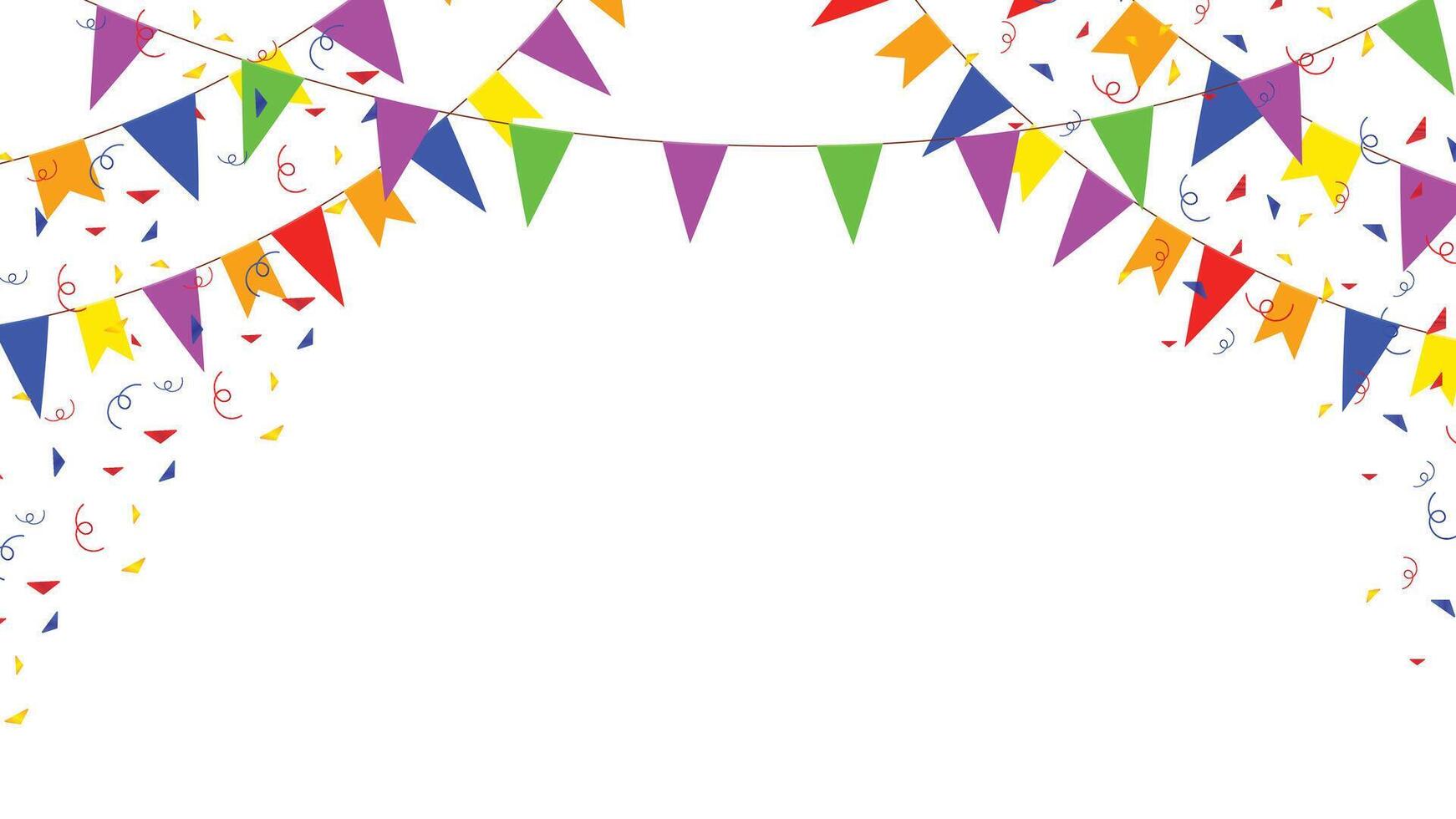 vibrant party background featuring colorful bunting flags and confetti, perfect for festive celebrations and creative designs. vector