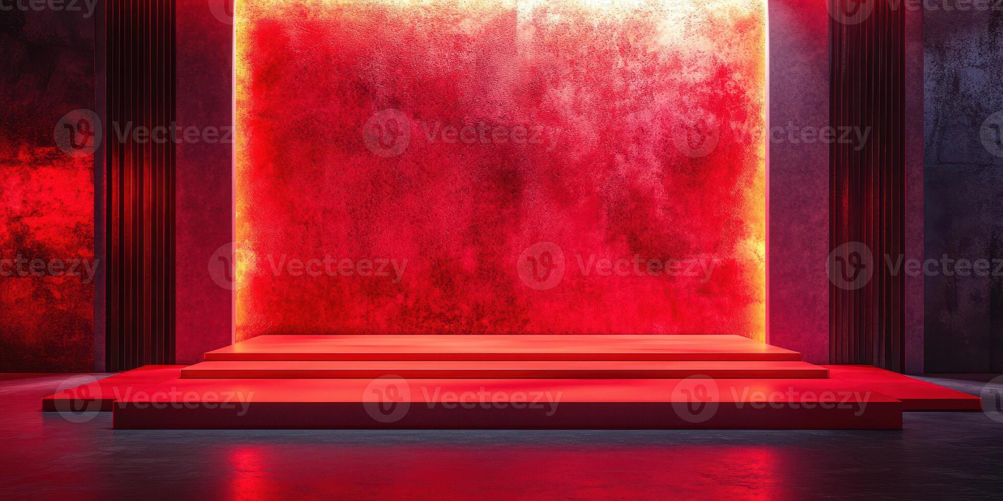 Stage design featuring dramatic red lighting and textured background suitable for performances or events photo