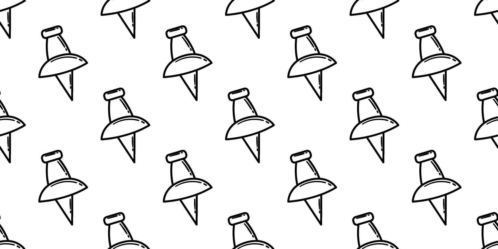 A seamless pattern featuring hand-drawn doodle-style push pins arranged on a white background. Perfect for stationery designs, creative projects, or organization-themed visuals. vector