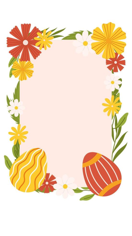 Easter eggs floral frame greeting card template vertical banner social media story vector