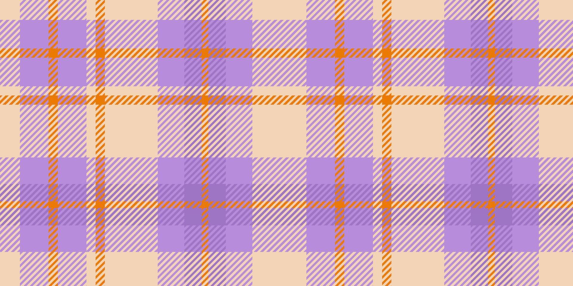tartan plaid pattern featuring lavender and orange hues intersecting with beige tones, showcasing a bold and modern geometric design with crisscrossed lines and square elements for textile or decor. vector