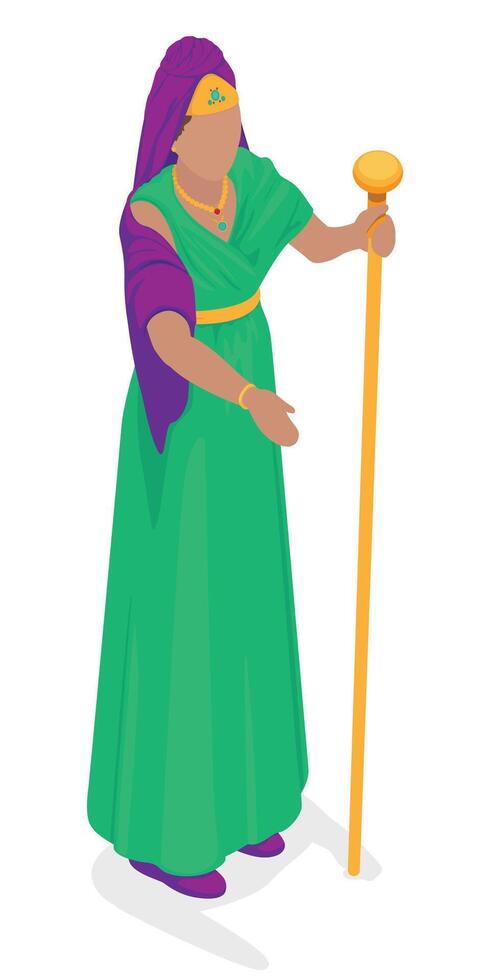 Babylonian Persian Queen Resembling Biblical Esther with a Scepter in Isometric Perspective vector