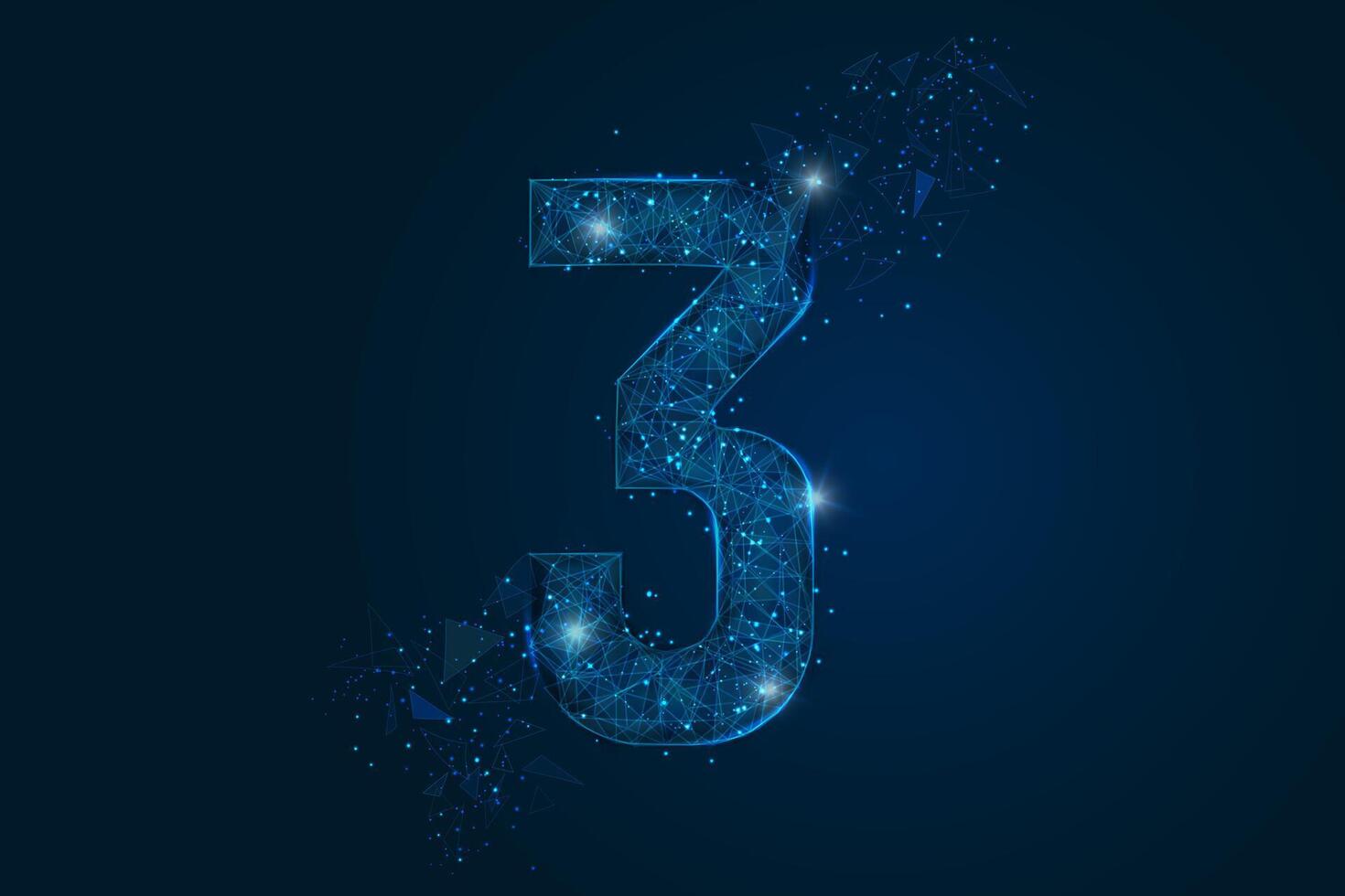 Abstract isolated blue image of a number three. Polygonal illustration looks like stars in the blask night sky in spase or flying glass shards. Digital design for website, web, internet vector