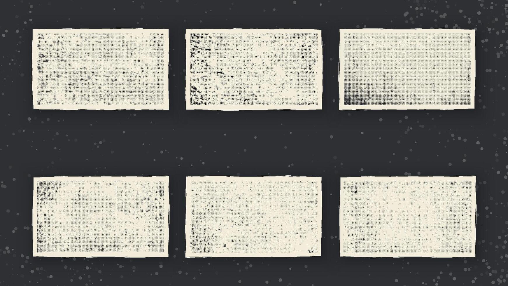 6 Grunge Halftone Textures. Dirty Background. Concrete Wall Scratched Material. Vintage Wallpaper Concept. vector