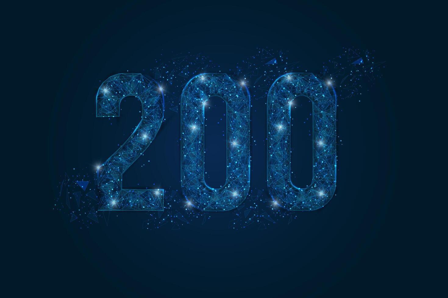 Abstract isolated blue image of HTTP Status Code 200. Polygonal low poly wireframe illustration looks like stars in the black night sky in space or flying glass shards vector