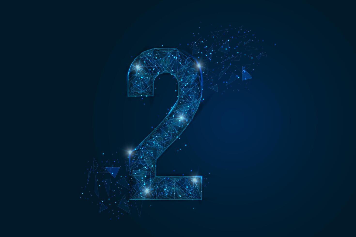 Abstract isolated blue image of a number two. Polygonal illustration looks like stars in the blask night sky in spase or flying glass shards. Digital design for website, web, internet vector