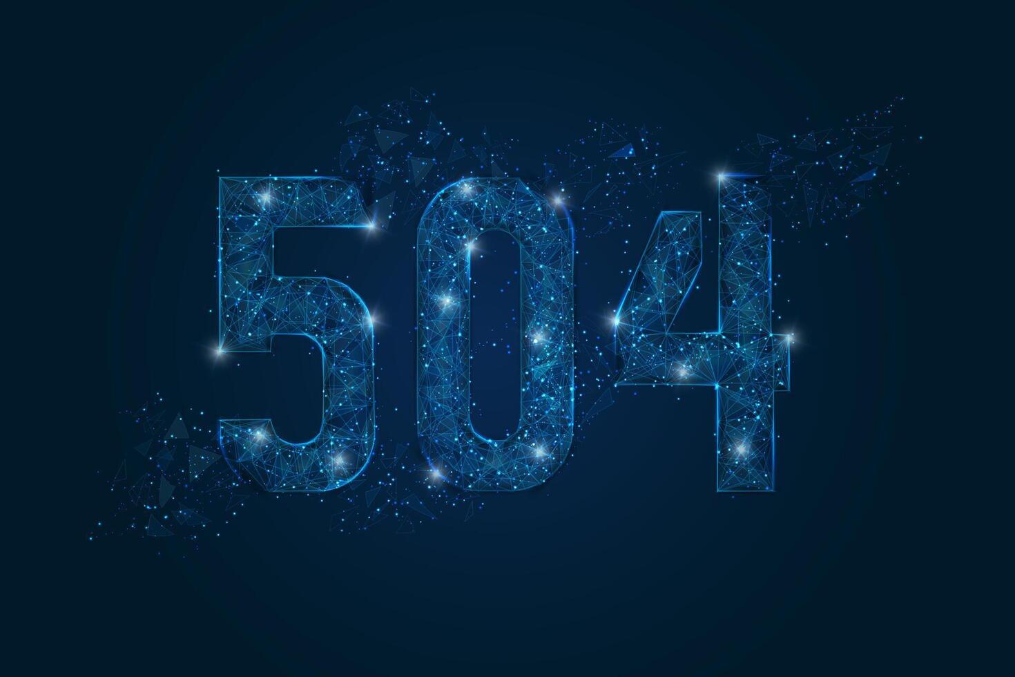 Abstract isolated blue image of HTTP Error 504 Gateway Timeout. Polygonal low poly wireframe illustration looks like stars in the black night sky in space or flying glass shards vector