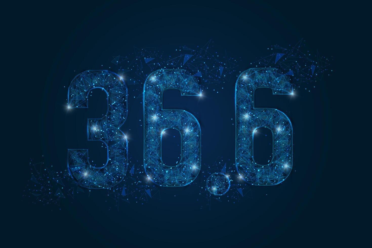 Abstract isolated blue image of healthy normal 36.6 temperature. Polygonal low poly wireframe illustration looks like stars in the black night sky in space or flying glass shards. vector