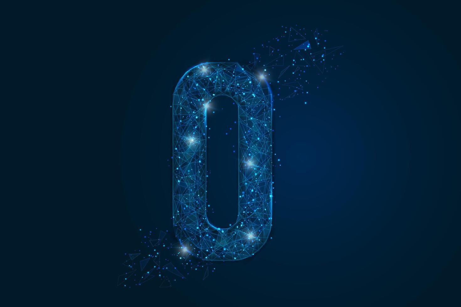 Abstract isolated blue image of a number zero. Polygonal illustration looks like stars in the blask night sky in spase or flying glass shards. Digital design for website, web, internet vector
