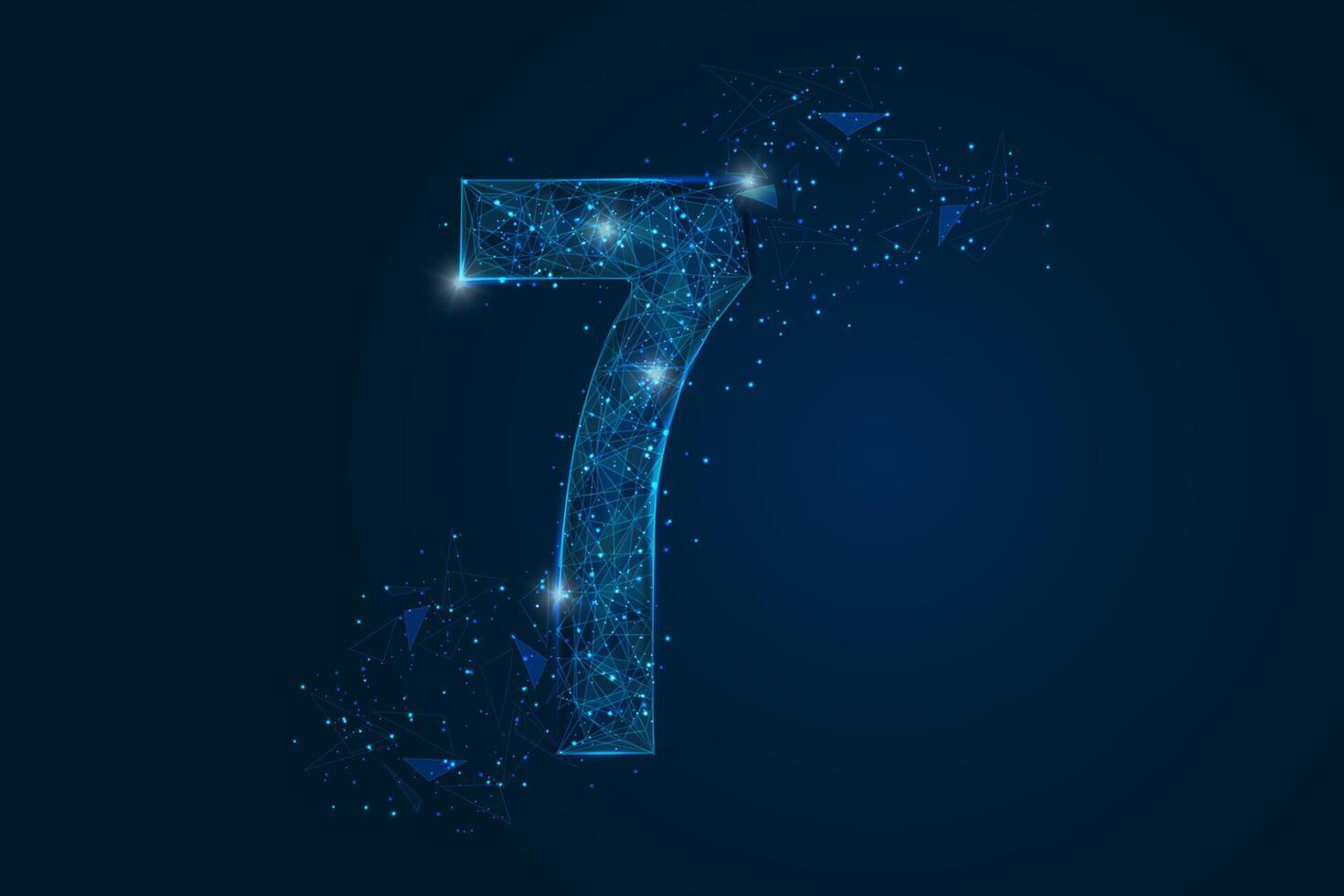 Abstract isolated blue image of a number seven. Polygonal illustration looks like stars in the blask night sky in spase or flying glass shards. Digital design for website, web, internet vector
