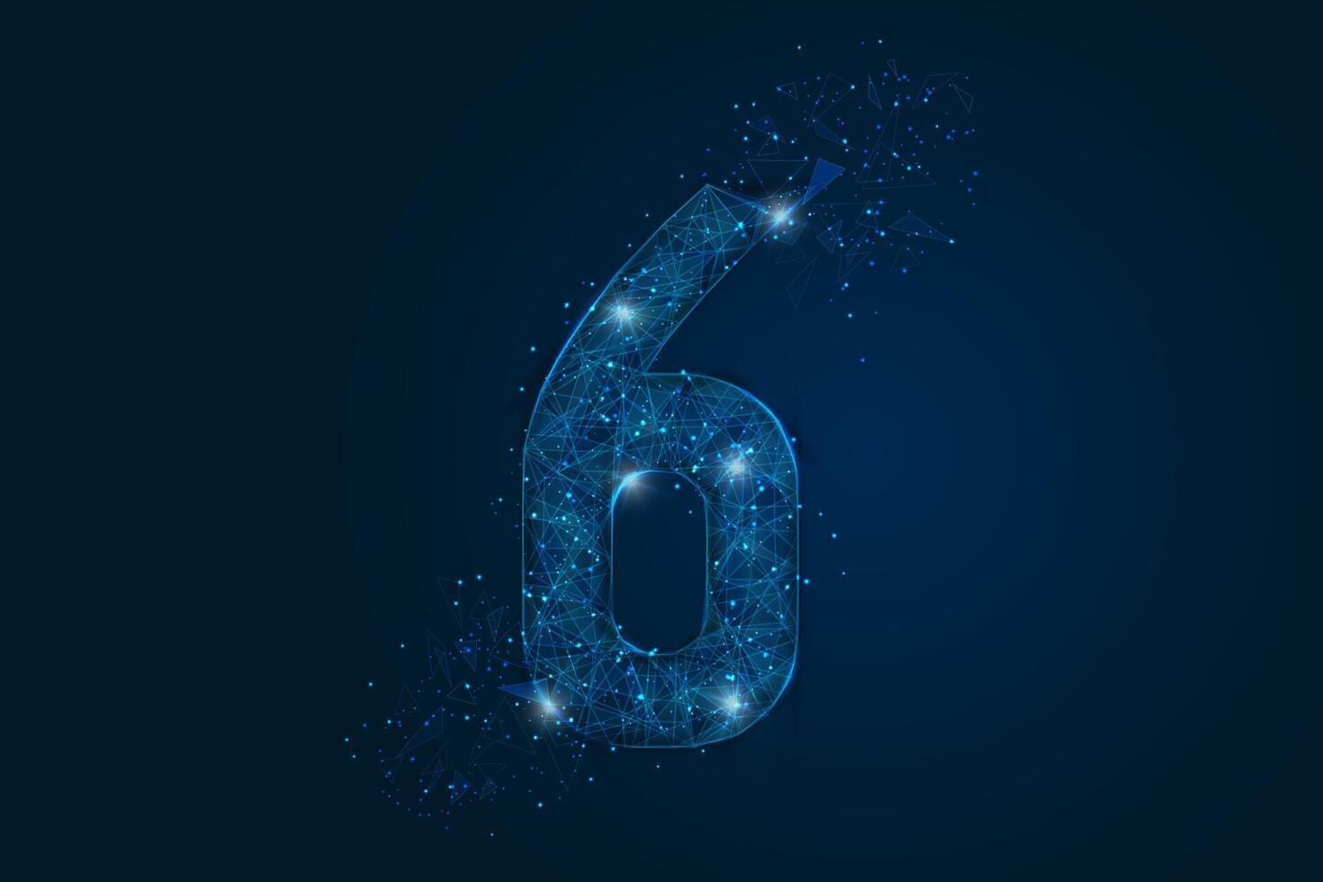 Abstract isolated blue image of a number six. Polygonal illustration looks like stars in the blask night sky in spase or flying glass shards. Digital design for website, web, internet vector