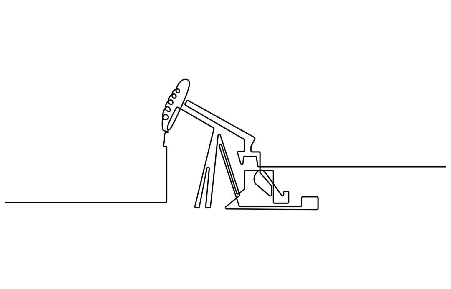 Oil pump jack platform of One continuous line drawing Drilling rig petroleum production and trade industry, vector