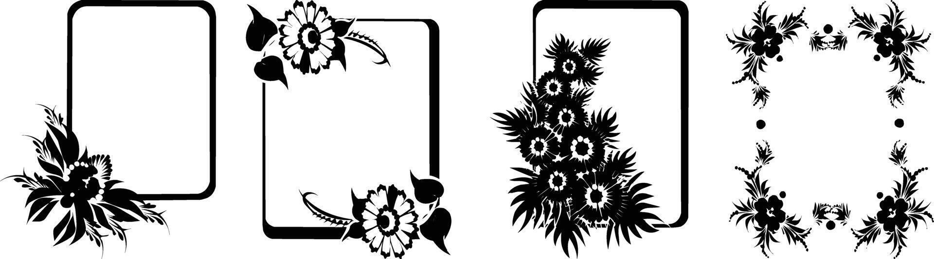 a set of four black and white floral designs vector
