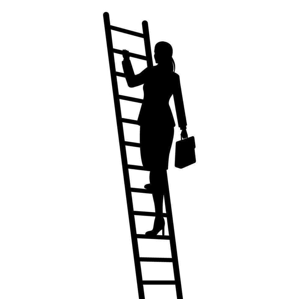 Silhouette of businesswoman climbing a ladder with briefcase. illustration vector