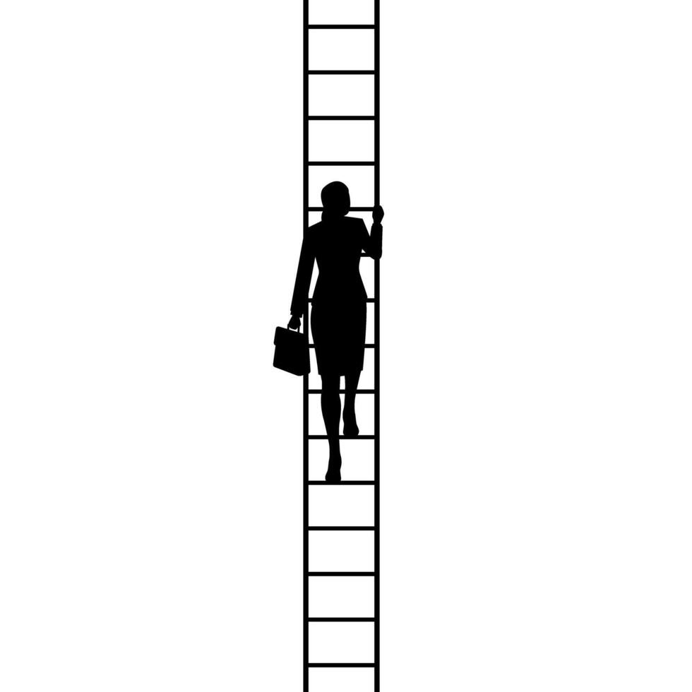 Silhouette of businesswoman climbing up a ladder with briefcase. illustration vector