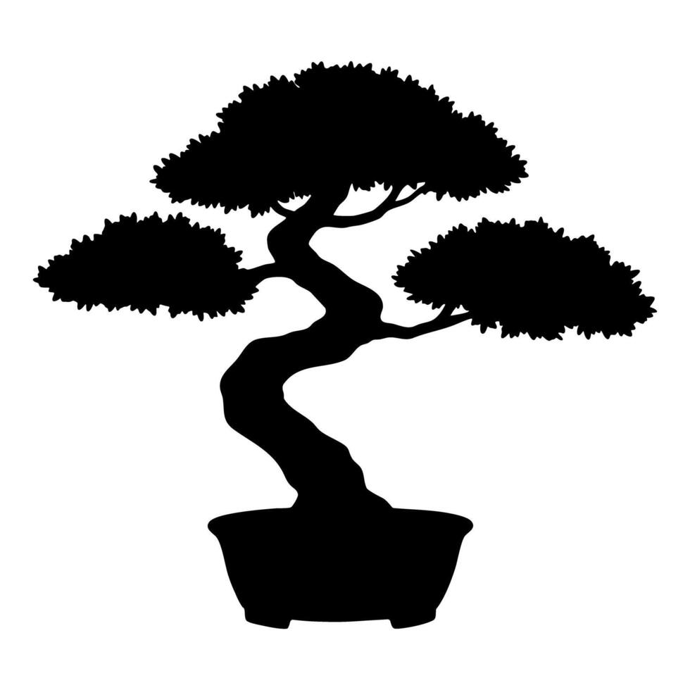 Silhouette of bonsai tree growing in a pot icon symbol vector