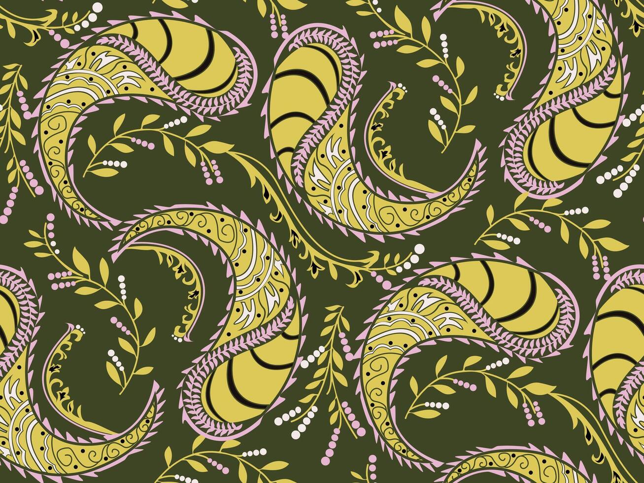 Abstract Seamless Printed Design Hand Drawn Exotic Paisley Seamless Pattern Bohemian Leaves Scroll. vector
