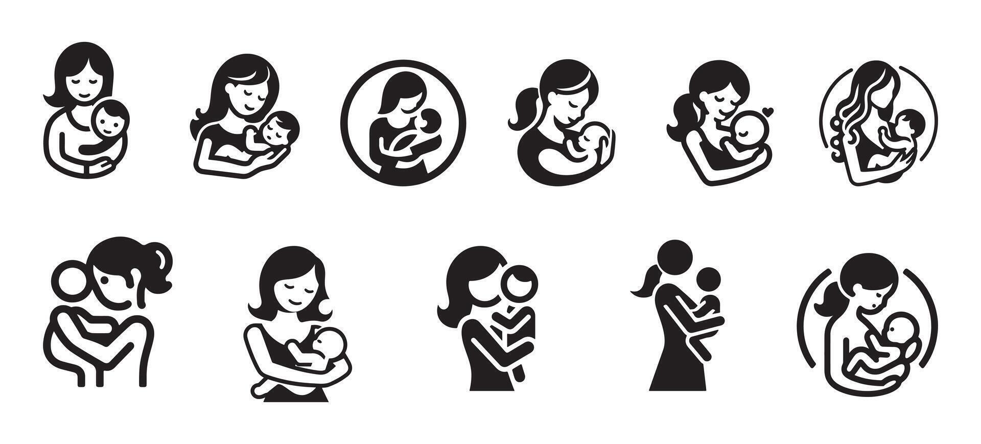Mother Holding Child On Hip Thin Line Icon - Editable Stroke vector