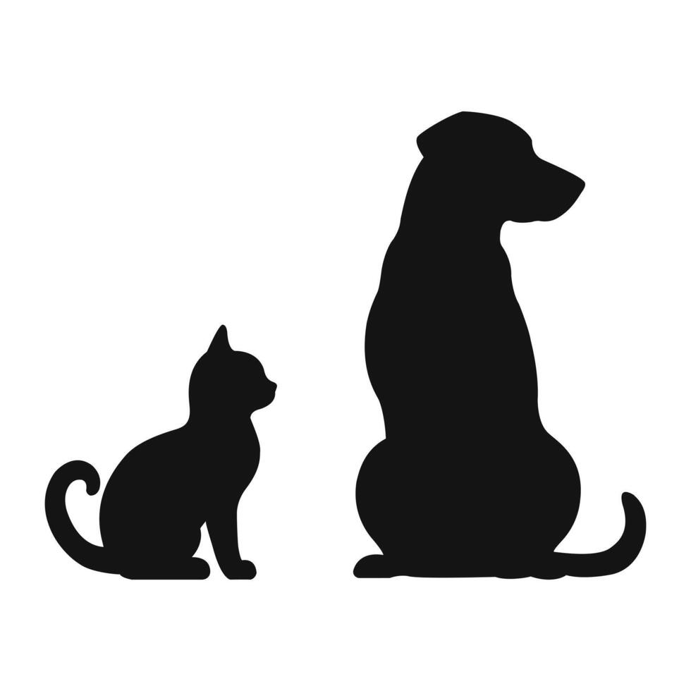 Silhouettes of a cat and a dog in sitting positions vector