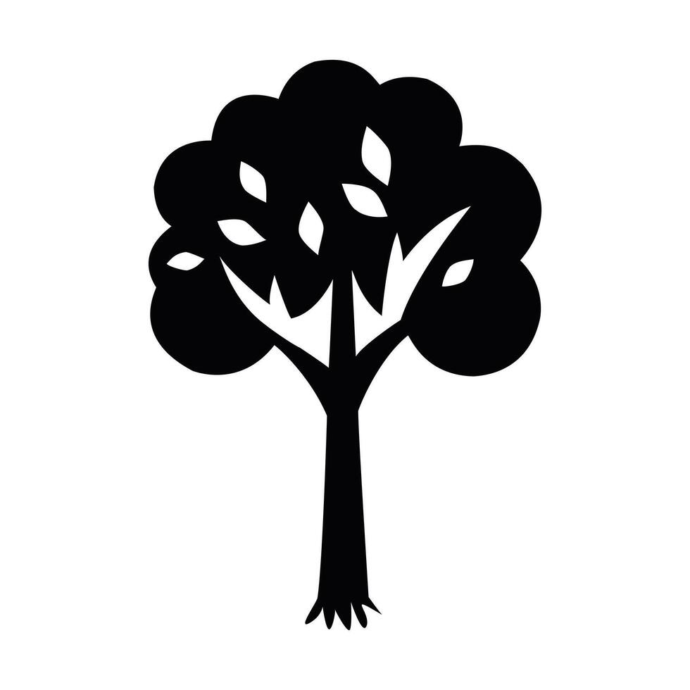 A stylized, black silhouette of a tree against a white background. vector
