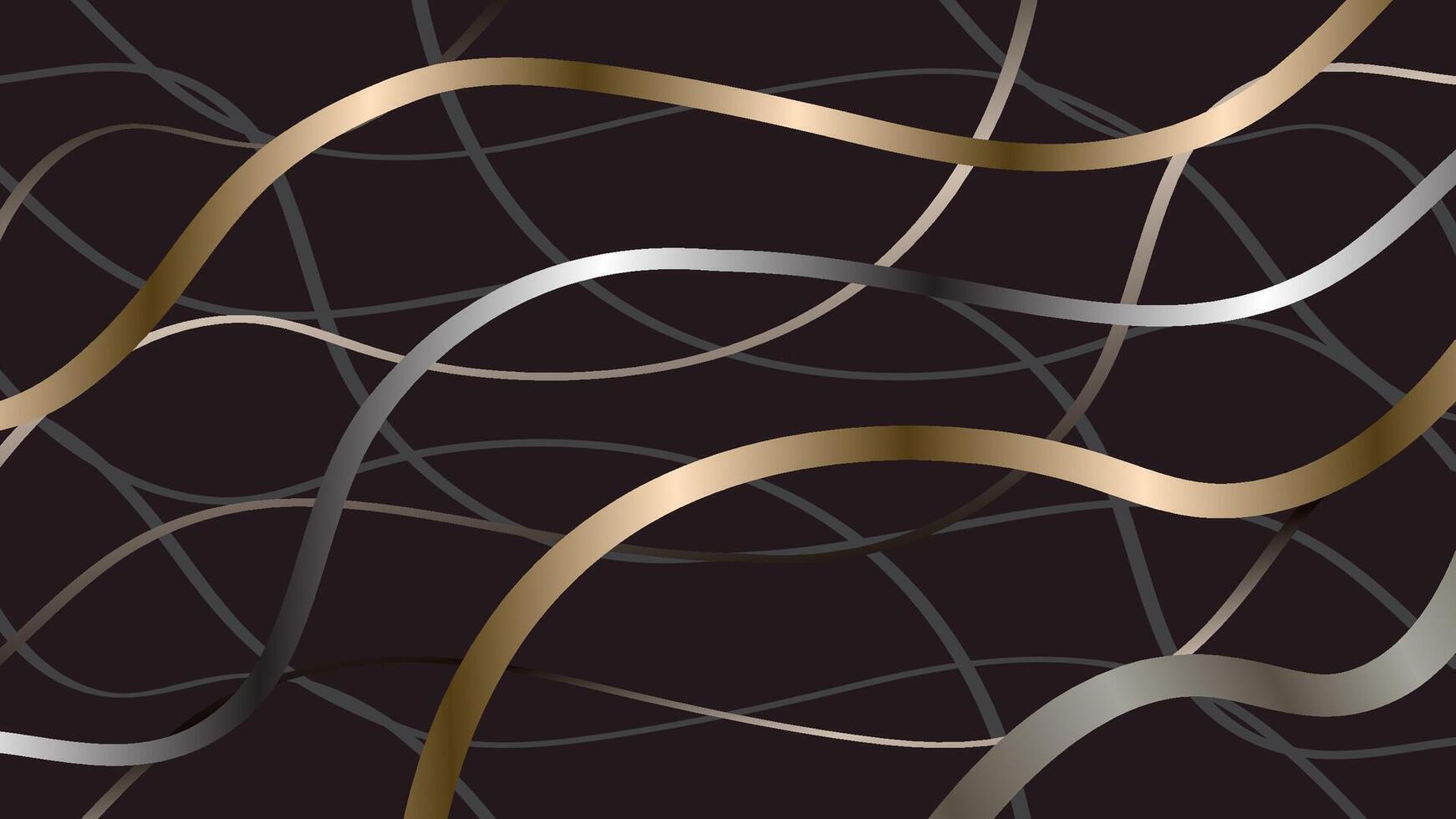 Abstract Flowing Elegant Gold and Silver Band in Black Color Background. A luxurious abstract background featuring elegant gold and silver lines against a dark backdrop vector