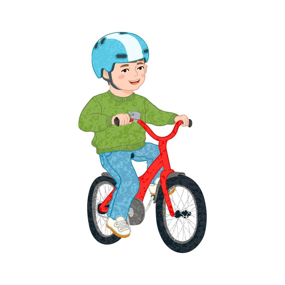 Colorful Illustration of Boy Rides a Bicycle Isolated on White Background vector