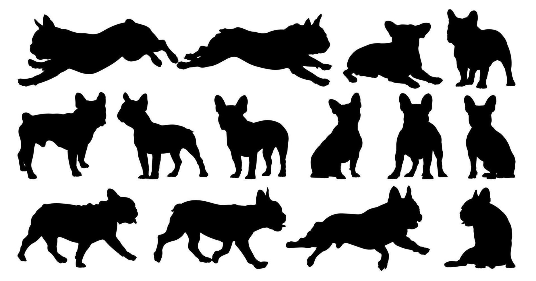 French Bulldog silhouette illustration set vector