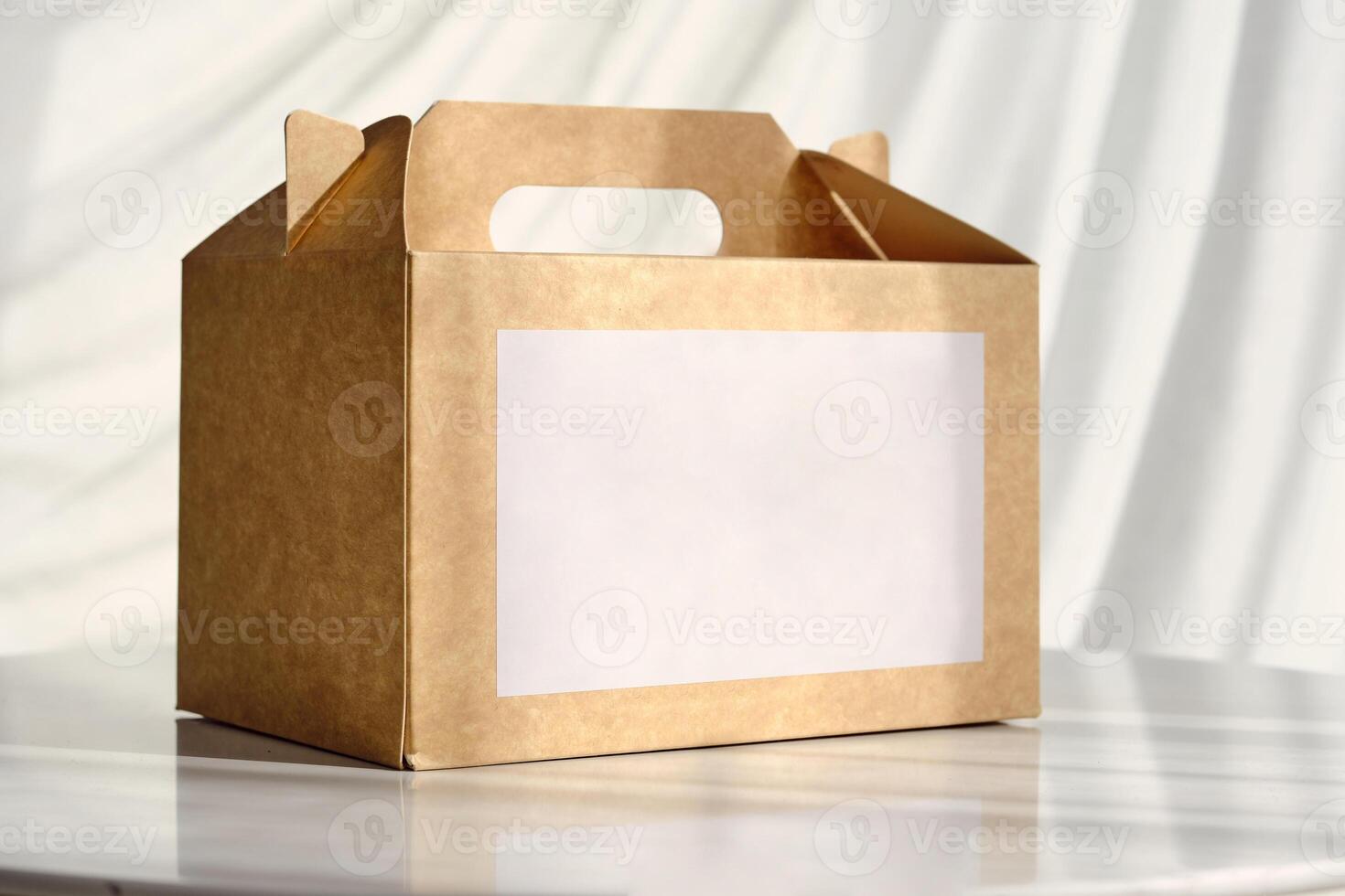 Cardboard box for delivery service on table photo
