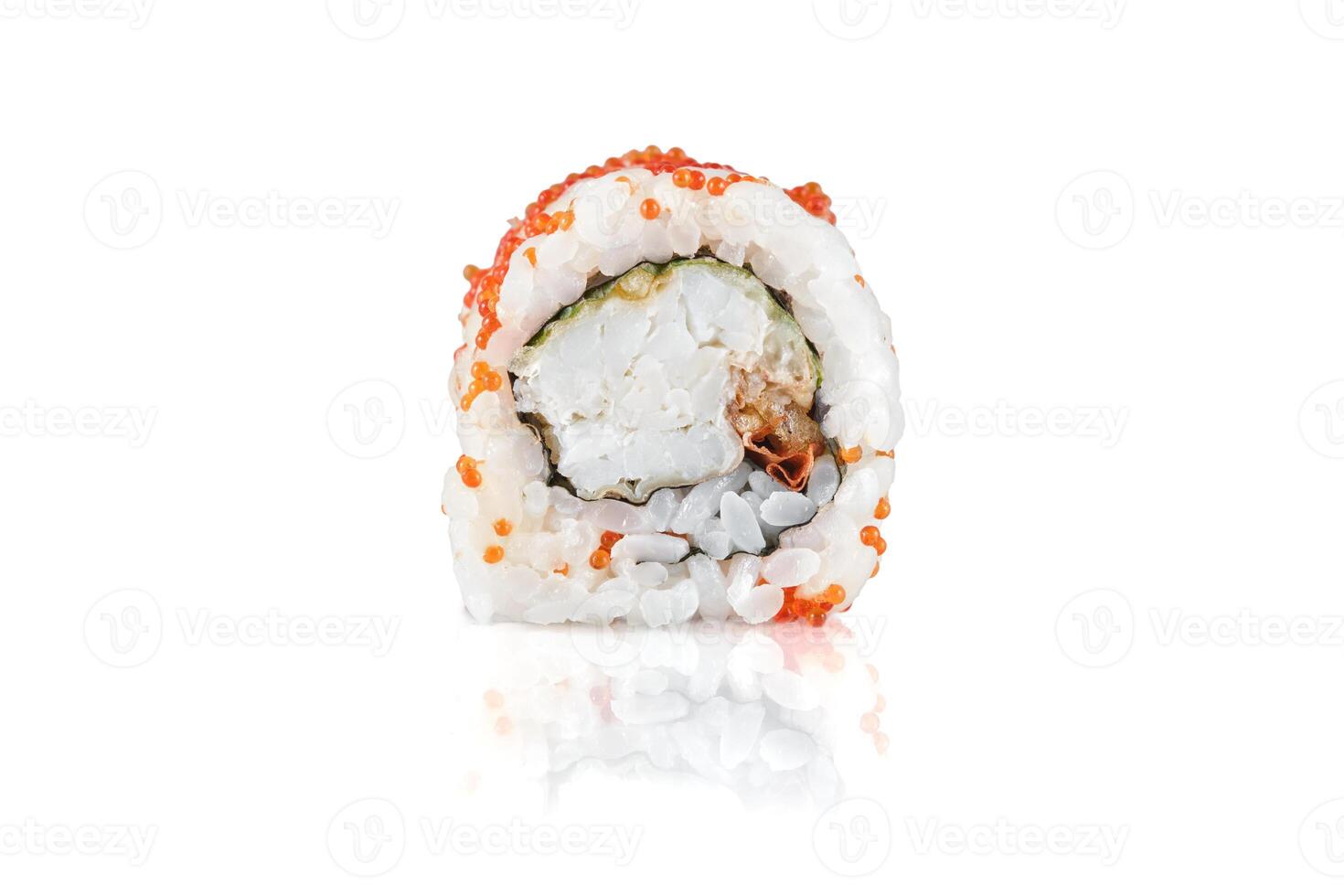 Uramaki sushi roll with tobiko roe photo