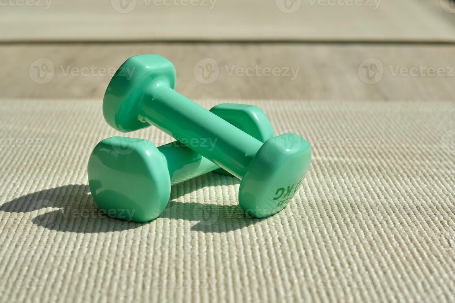 Dumbbells placed on mat in daytime photo