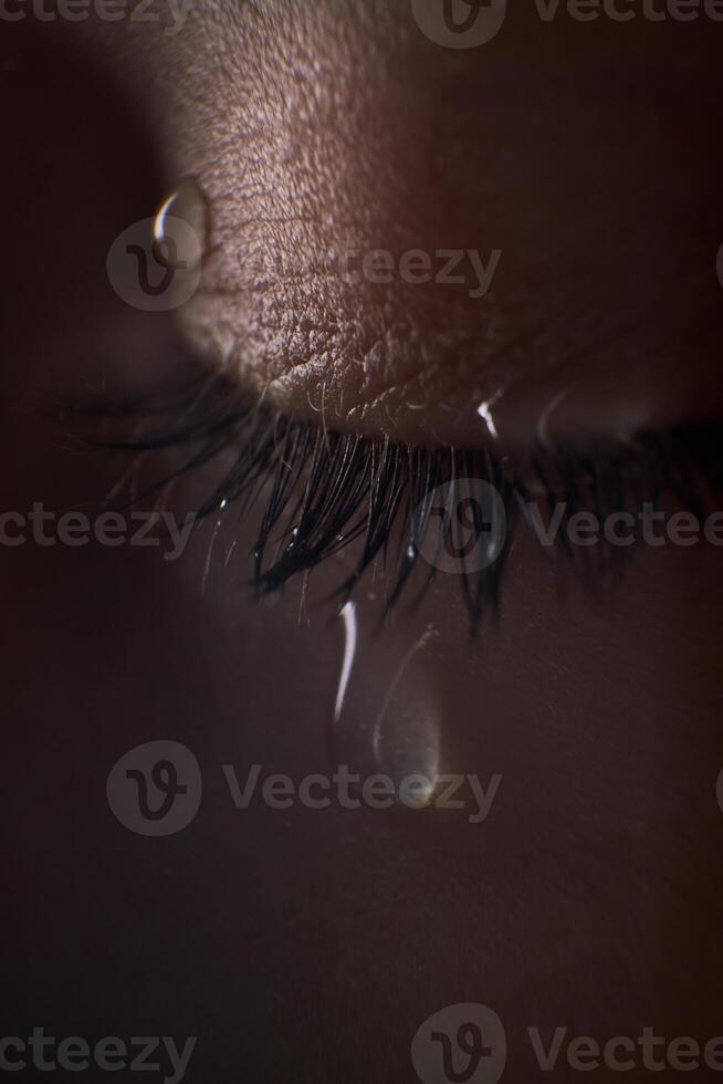 Eye of anonymous person with tears photo