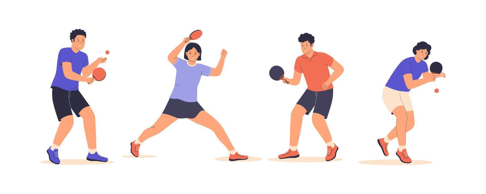 Set illustration of table tennis players vector