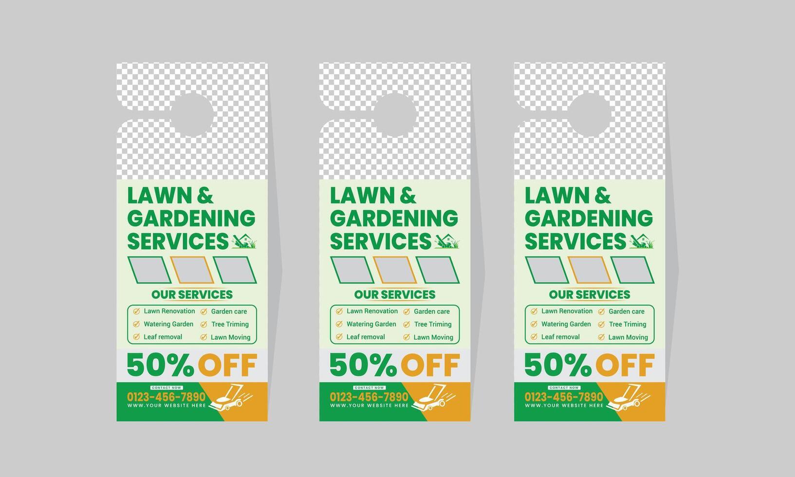 Creative Lawn Care door hanger template design,Or lawn mower and Lawn Maintenance door hanger template vector