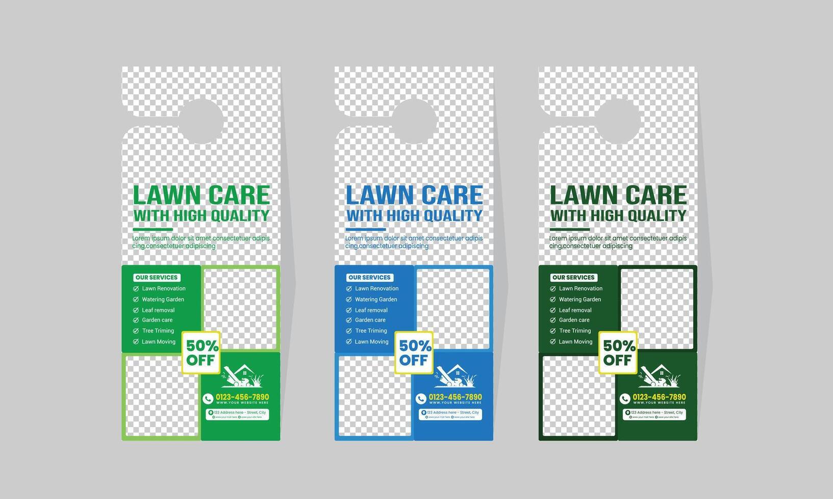 Lawn Care Maintenance door hanger template, hotel knob design. door hanger. vector