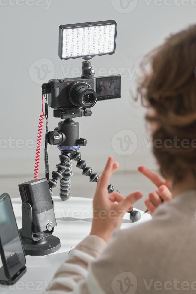Crop child recording on camera photo