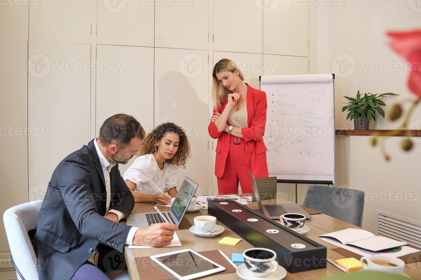 Business colleagues working on project in office photo