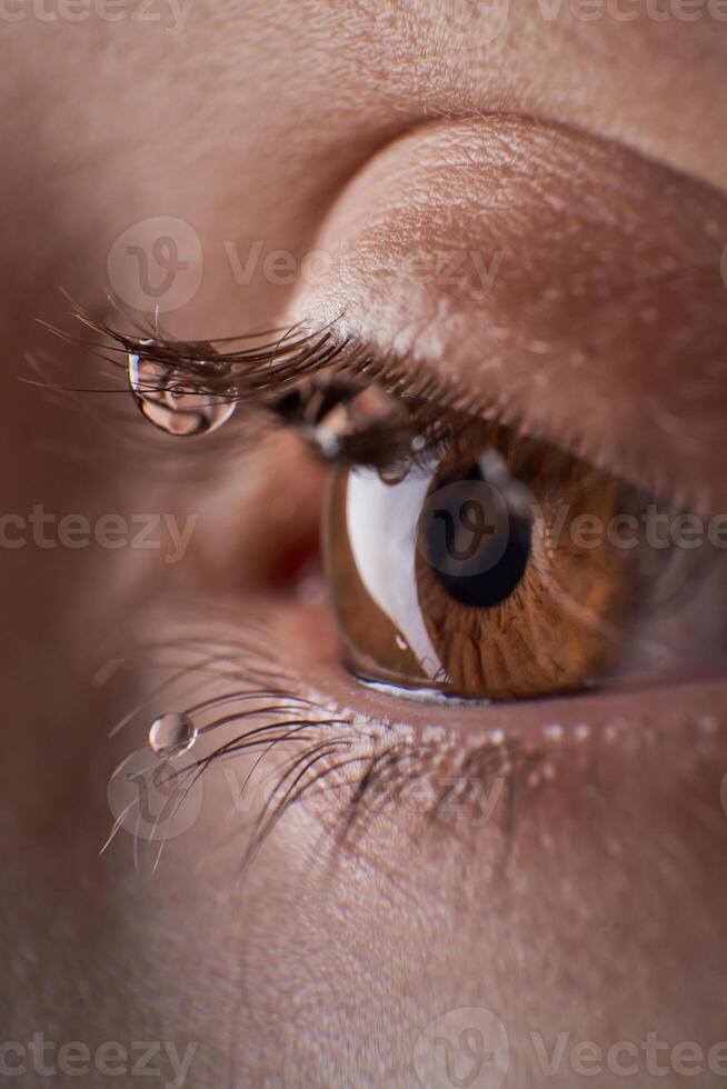 Anonymous kid with tears on eyelashes photo