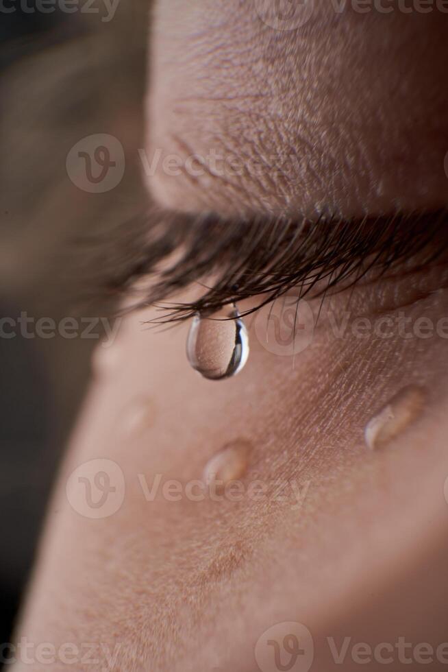 Unrecognizable depressed kid with tears photo