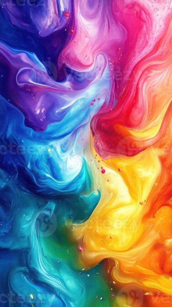 Colorful abstract swirl of paint forms vibrant patterns in a warm and cool color blend photo
