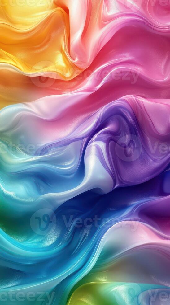 Colorful silk fabric flowing elegantly in vibrant hues of yellow, pink, blue, and purple creating a dynamic abstract visual photo