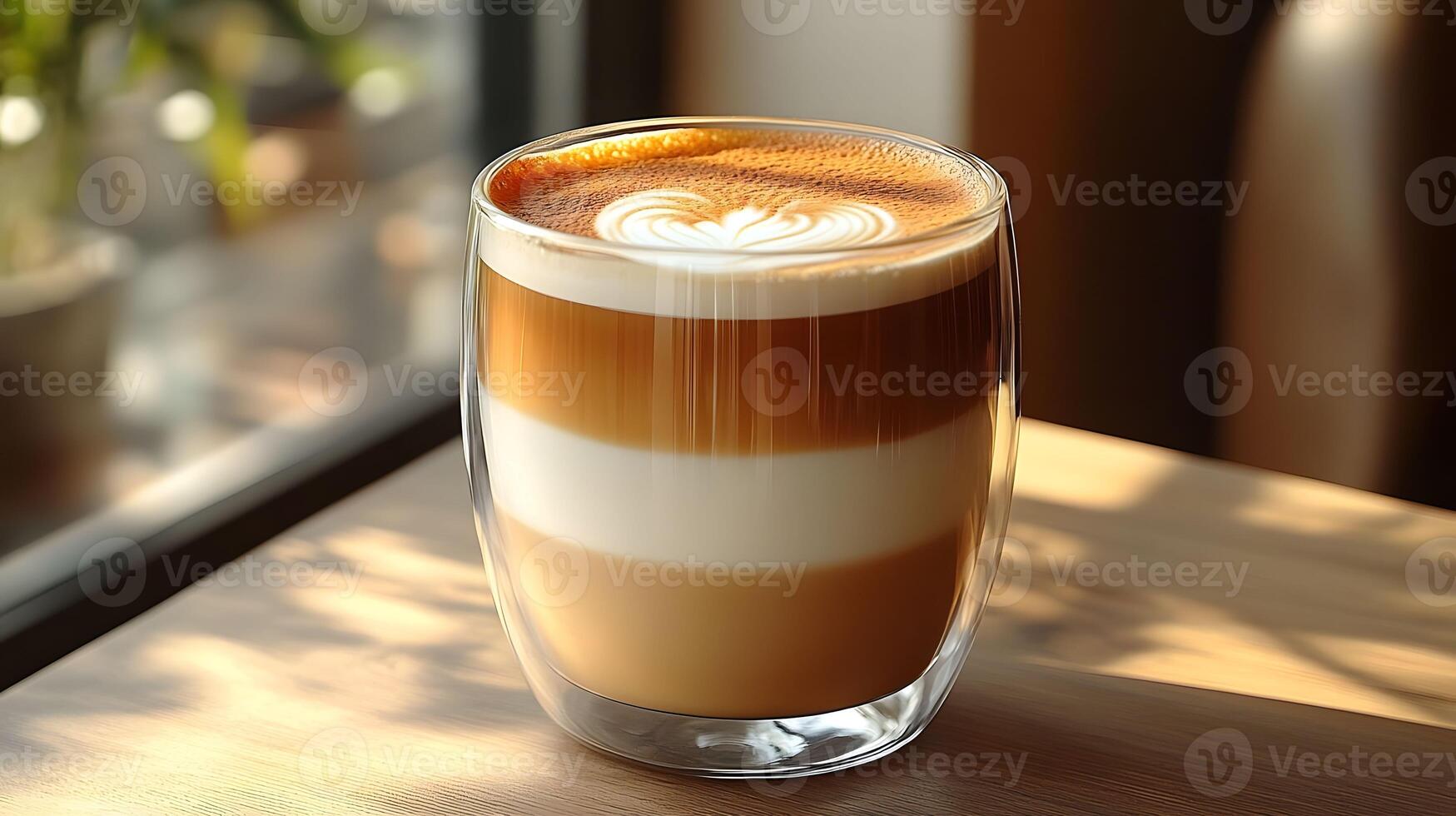 Layered Latte Macchiato in a Glass Cup photo