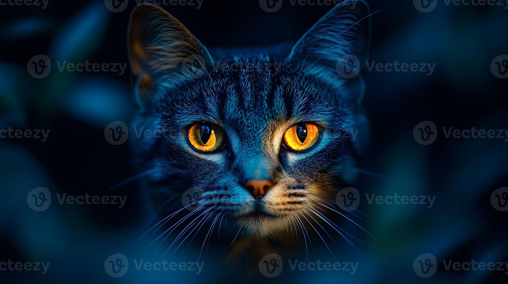 Mysterious Cat with Glowing Amber Eyes photo