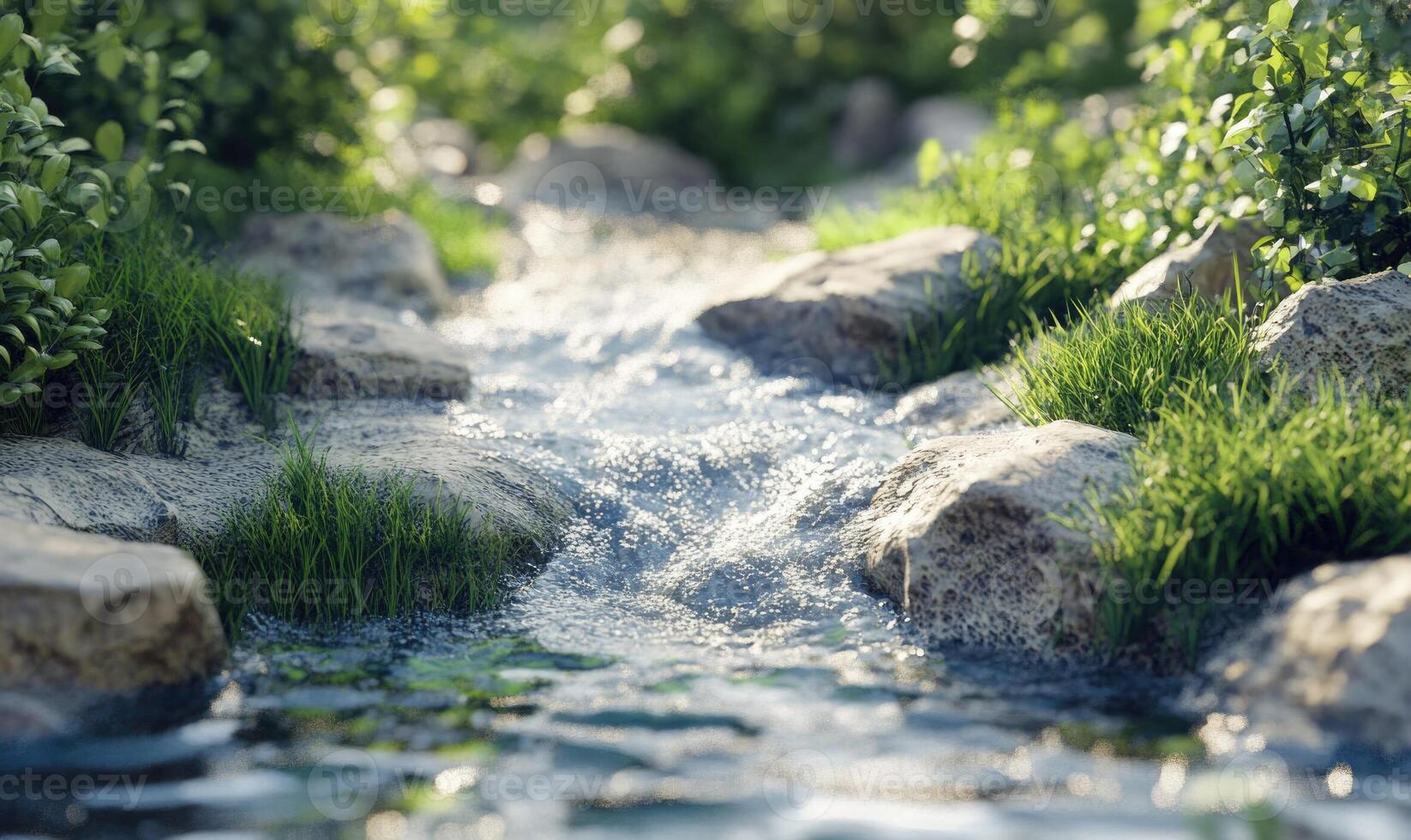 A stream of water flows between rocks photo