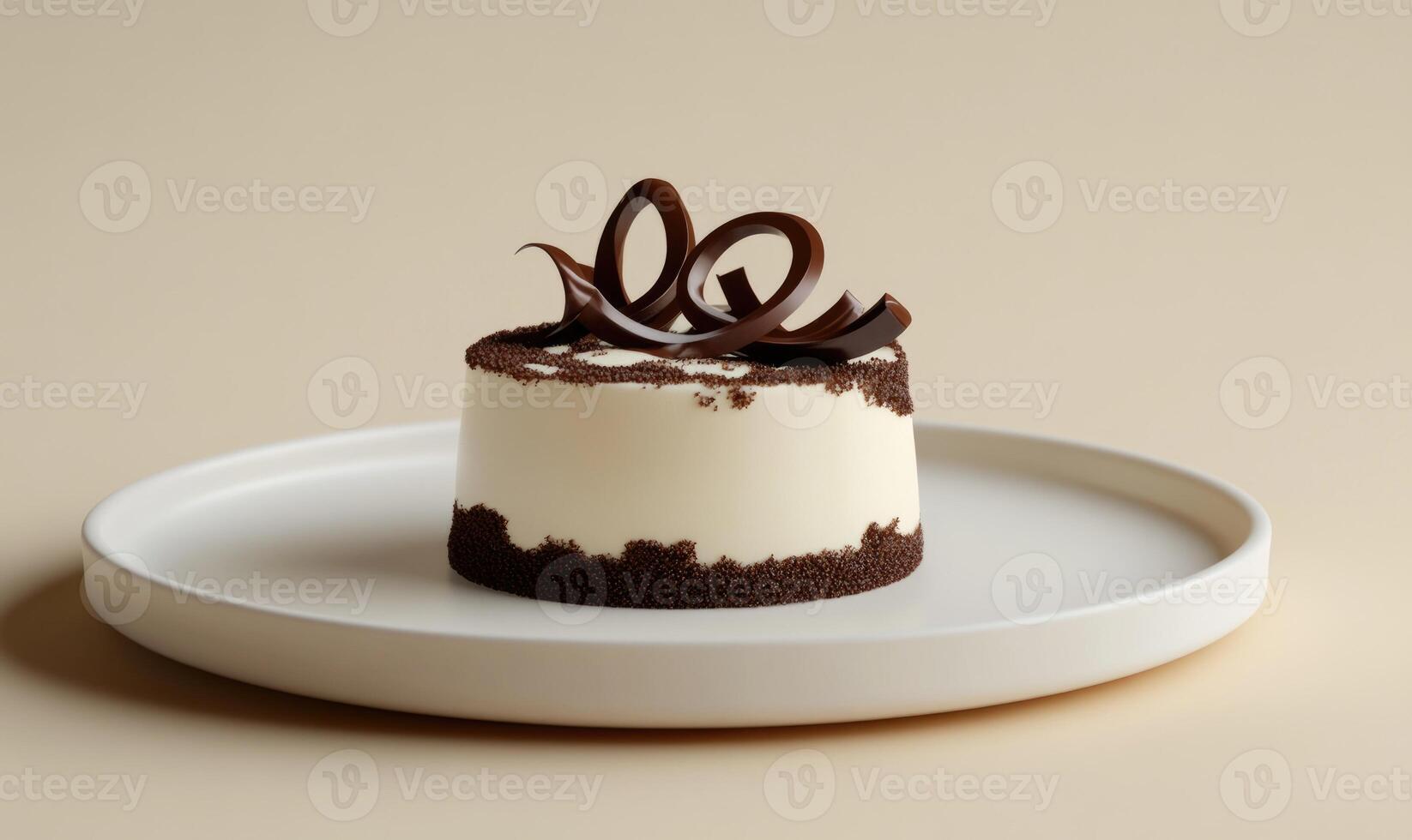 A white plate with a chocolate cake on it photo
