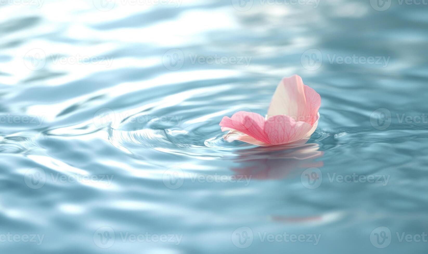 a single pink flower floating in the water, closeup photo