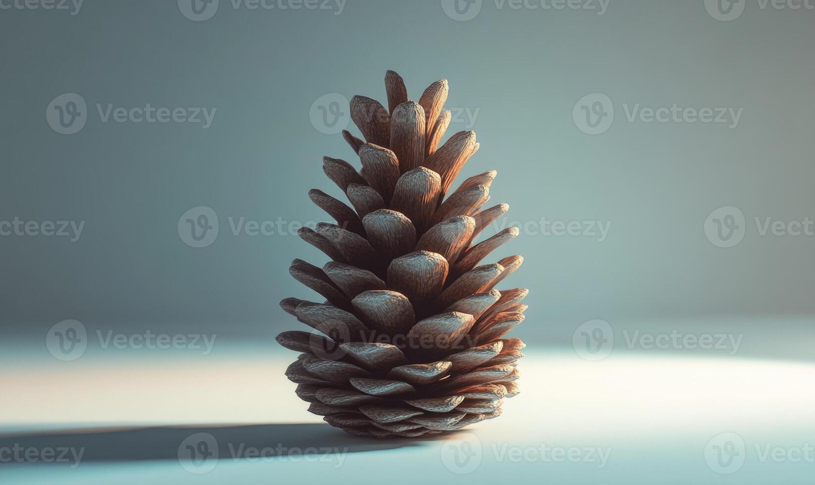 a small pine cone is shown on a table photo